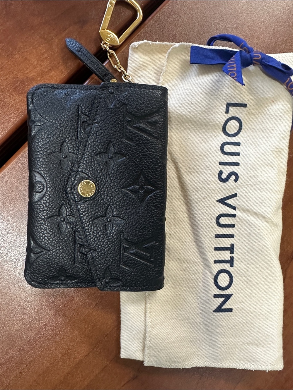 Louis Vuitton Black Embossed Monogram Key Pouch with Gold Hardware